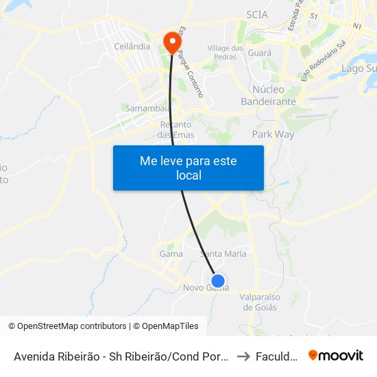 Avenida Ribeirão - Sh Ribeirão/Cond Porto Rico Fase 1 Q 3 (Assembleia De Deus De Brasília) to Faculdade Projeção map