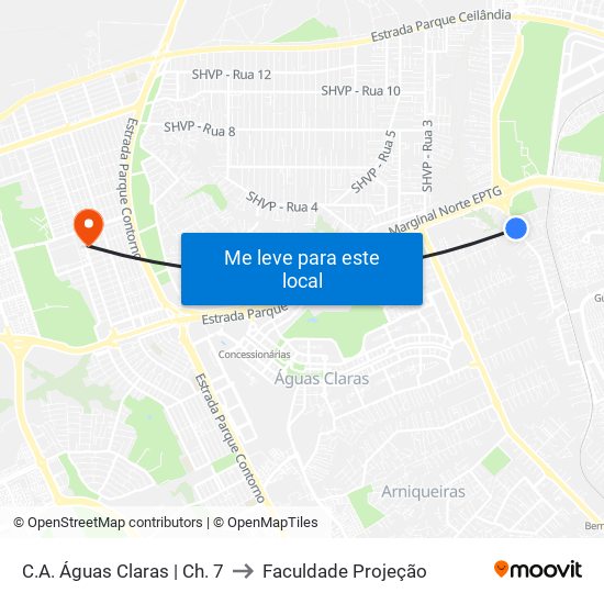 C.A. Águas Claras | Ch. 7 to Faculdade Projeção map