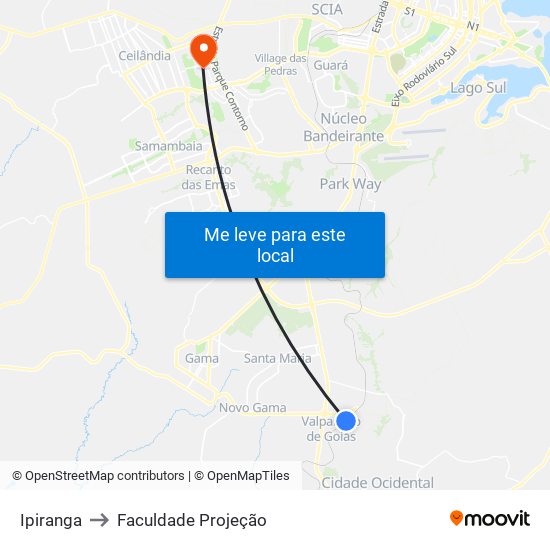 Ipiranga to Faculdade Projeção map