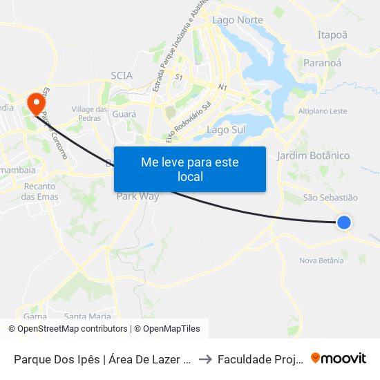 Parque Dos Ipês | Área De Lazer Do Crixá to Faculdade Projeção map