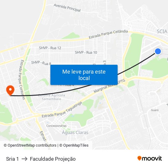 Sria 1 to Faculdade Projeção map