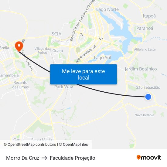 Morro Da Cruz to Faculdade Projeção map