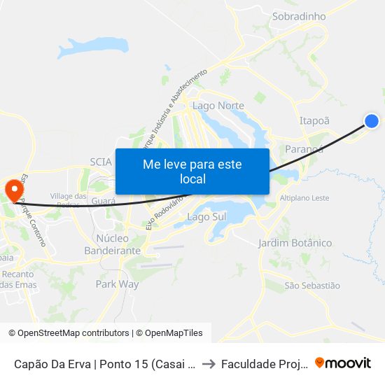 Capão Da Erva | Ponto 15 (Casai Brasília) to Faculdade Projeção map