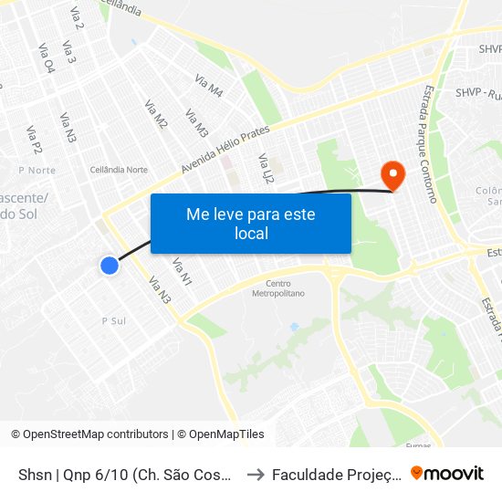Shsn | Qnp 6/10 (Ch. São Cosmo) to Faculdade Projeção map