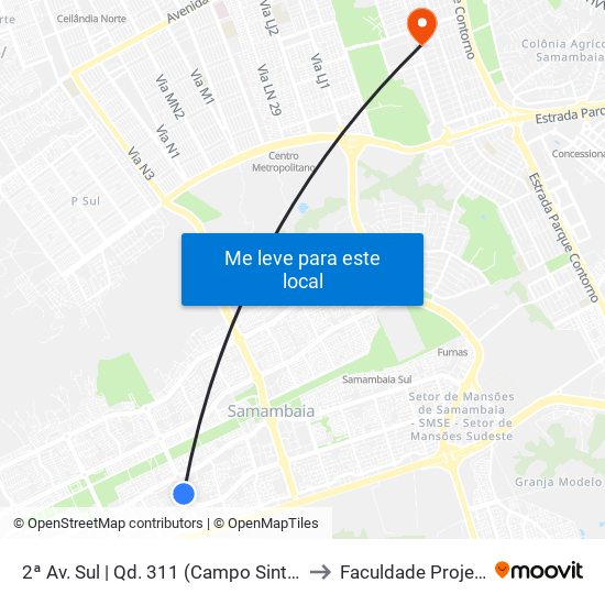 2ª Av. Sul | Qd. 311 (Campo Sintético) to Faculdade Projeção map