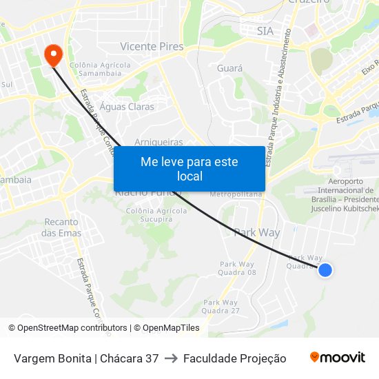 Vargem Bonita | Chácara 37 to Faculdade Projeção map