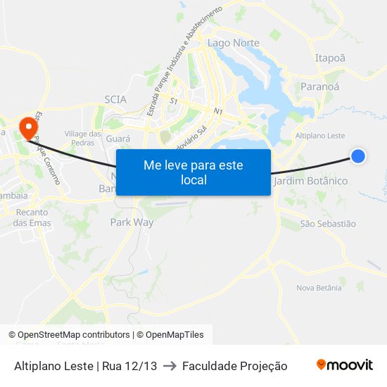 Altiplano Leste | Rua 12/13 to Faculdade Projeção map