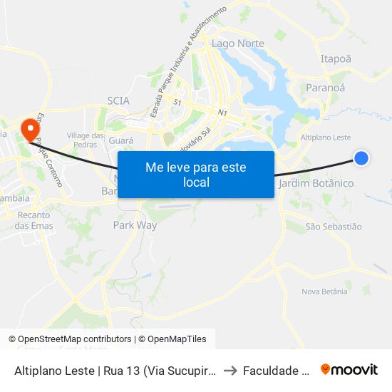 Altiplano Leste | Rua 13 (Via Sucupira / Via Das Acacias) to Faculdade Projeção map
