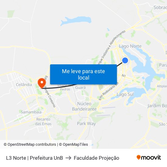 L3 Norte | Prefeitura Unb to Faculdade Projeção map