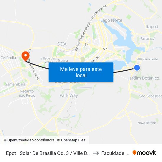 Epct | Solar De Brasília Qd. 3 / Ville De Montagne «Oposto» to Faculdade Projeção map