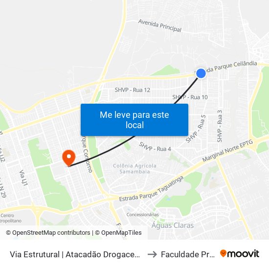 Via Estrutural | Atacadão Drogacenter (Rua 10a) to Faculdade Projeção map