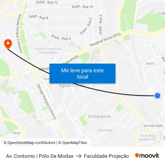 Av. Contorno | Pólo De Modas to Faculdade Projeção map