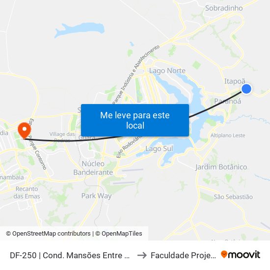DF-250 | Cond. Mansões Entre Lagos to Faculdade Projeção map