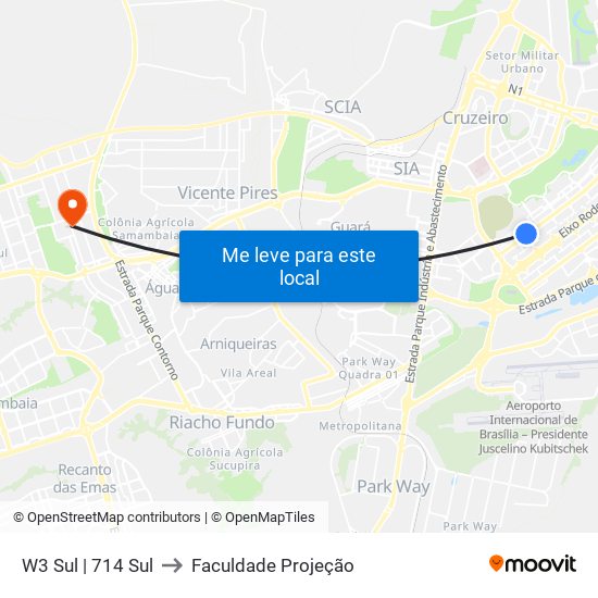 W3 Sul | 714 Sul to Faculdade Projeção map