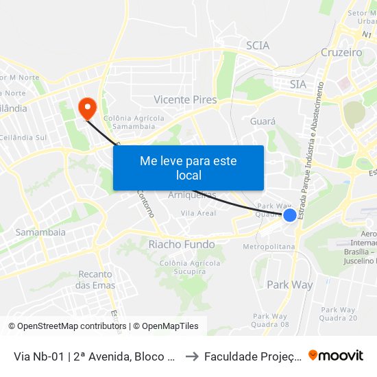 Via Nb-01 | 2ª Avenida, Bloco 320 to Faculdade Projeção map