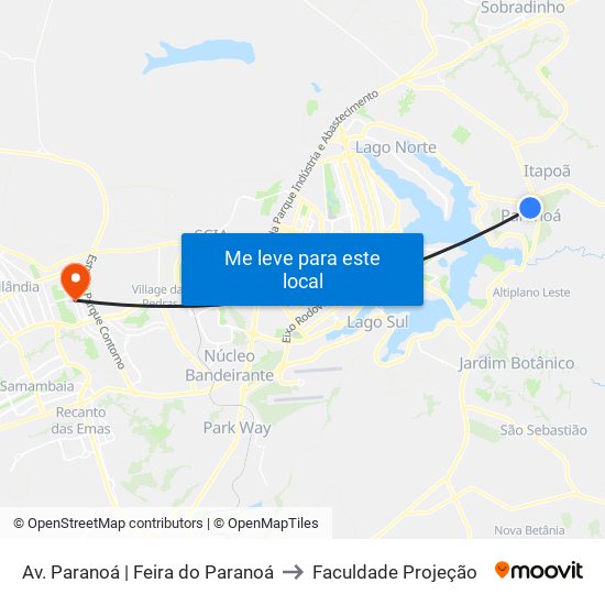 Av. Paranoá | Feira do Paranoá to Faculdade Projeção map