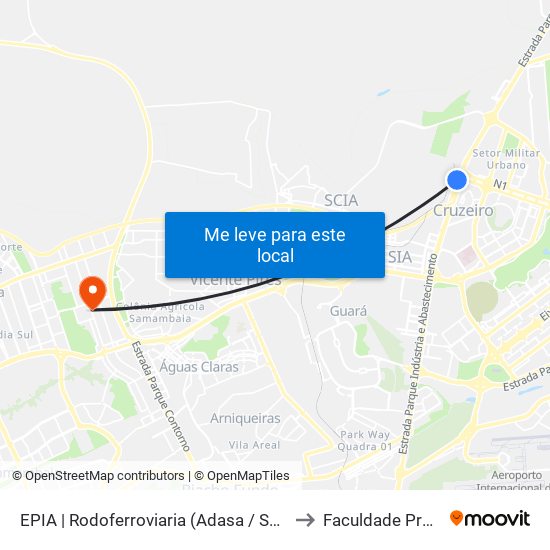Epia Sul | Rodoferroviaria (Adasa / Sec. Justiça) to Faculdade Projeção map