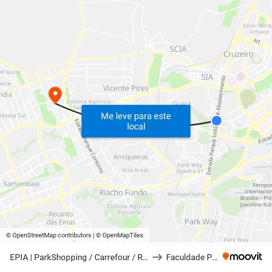 EPIA | ParkShopping / Carrefour / Rod. Interestadual to Faculdade Projeção map