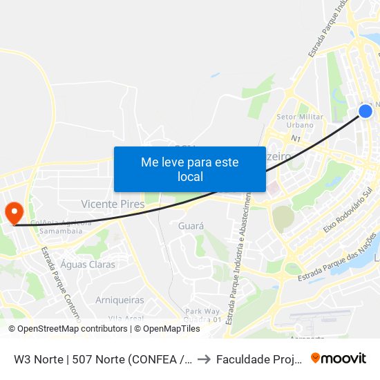 W3 Norte | 507 Norte (CONFEA / CEUB) to Faculdade Projeção map