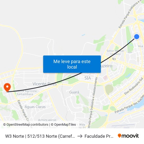 W3 Norte | 512/513 Norte (Carrefour Bairro) to Faculdade Projeção map