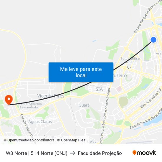 W3 Norte | 514 Norte (CNJ) to Faculdade Projeção map