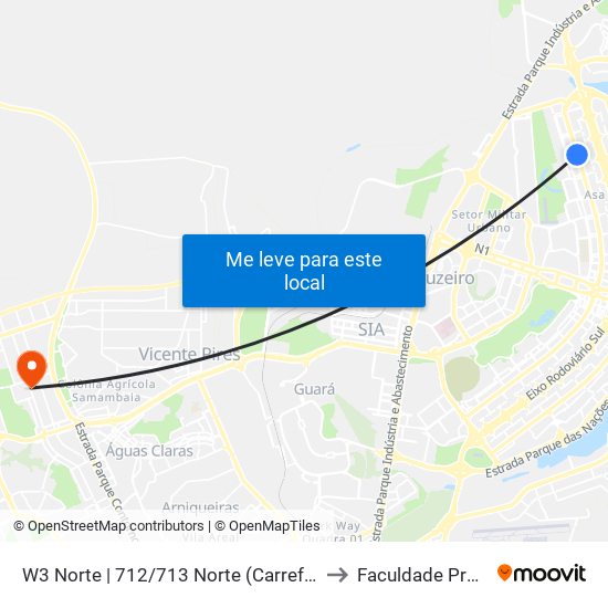 W3 Norte | 712/713 Norte (Carrefour Bairro) to Faculdade Projeção map