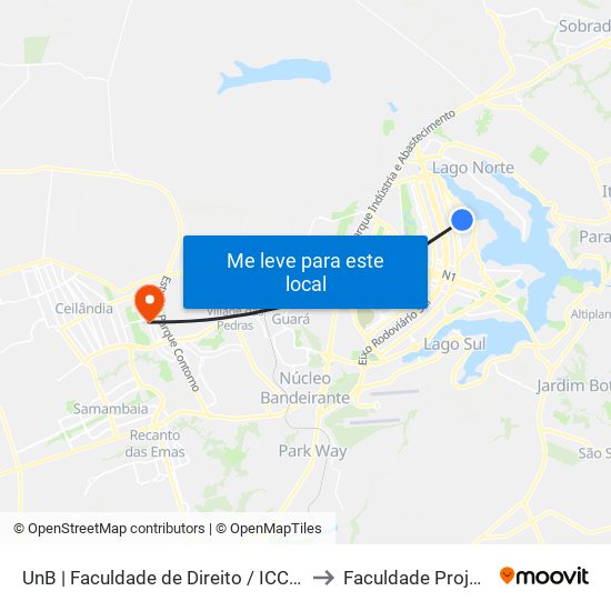 UnB | Faculdade de Direito / ICC Norte to Faculdade Projeção map