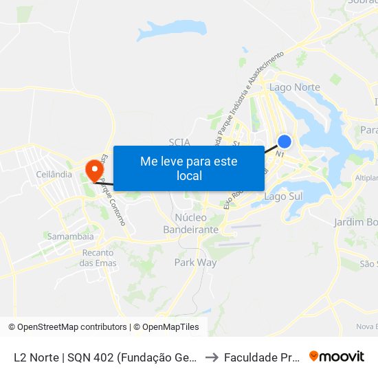 L2 Norte | SQN 402 (Fundação Getúlio Vargas) to Faculdade Projeção map
