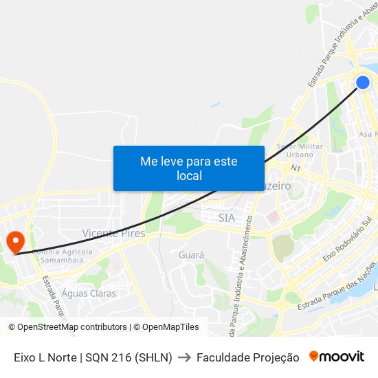 Eixo L Norte | SQN 216 (SHLN) to Faculdade Projeção map