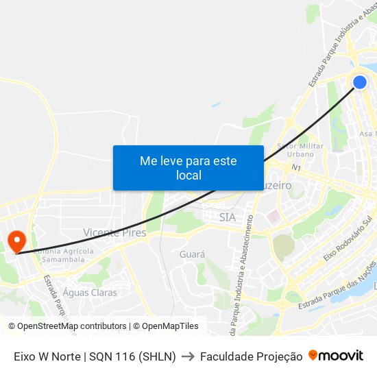 Eixo W Norte | Sqn 116 to Faculdade Projeção map