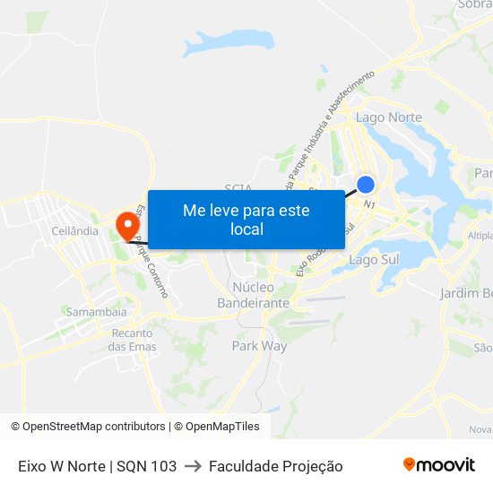 Eixo W Norte | Sqn 103 to Faculdade Projeção map
