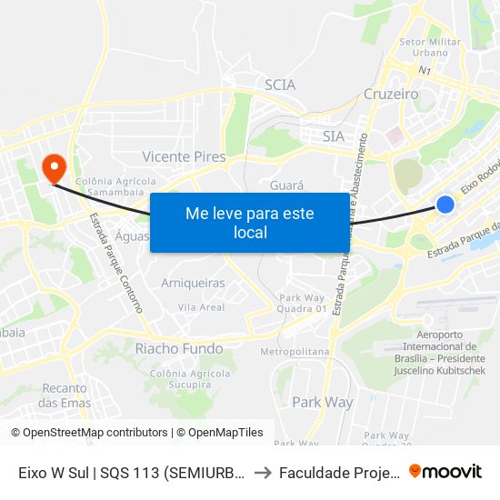 Eixo W Sul | Sqs 113 (Desembarque Metropolitano) to Faculdade Projeção map