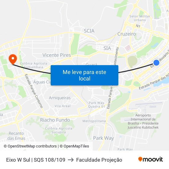Eixo W Sul | Sqs 108/109 to Faculdade Projeção map