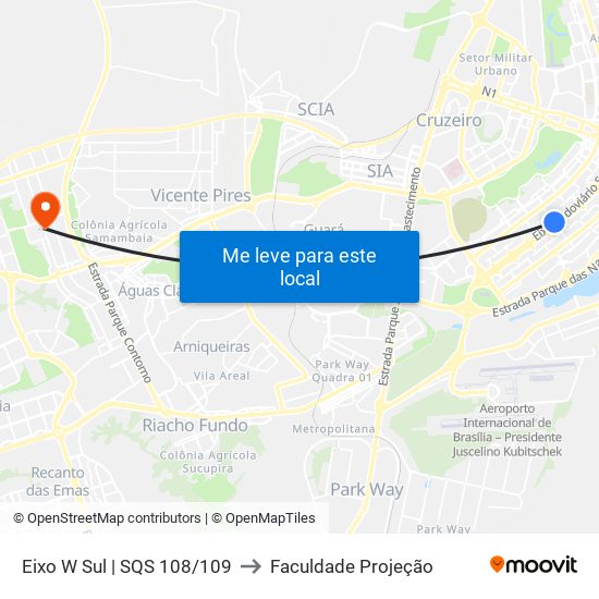 Eixo W Sul | SQS 108/109 to Faculdade Projeção map