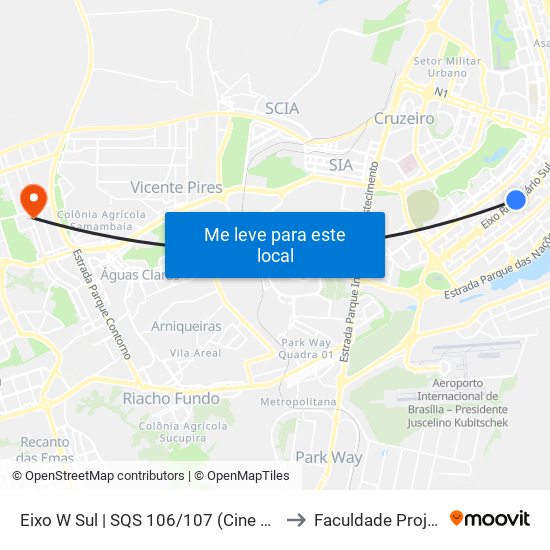 Eixo W Sul | Sqs 106/107 (Cine Brasília) to Faculdade Projeção map