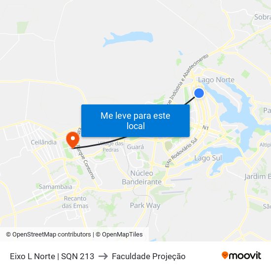 Eixo L Norte | Sqn 213 to Faculdade Projeção map