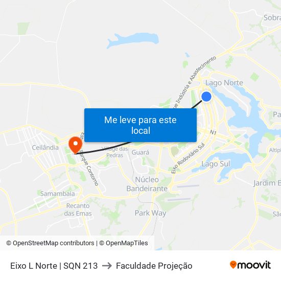 Eixo L Norte | SQN 213 to Faculdade Projeção map