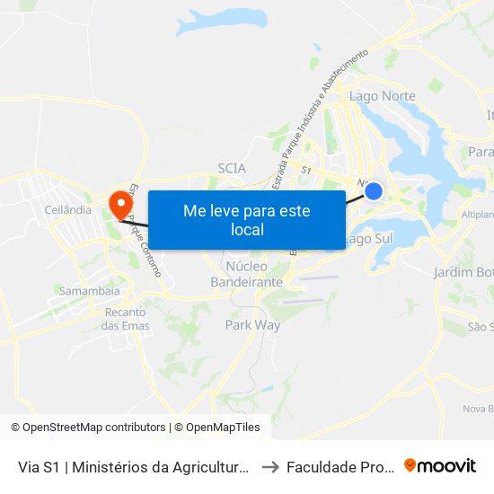 Via S1 | Ministérios Da Agricultura / Economia to Faculdade Projeção map