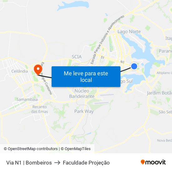 Via N1 | Bombeiros to Faculdade Projeção map