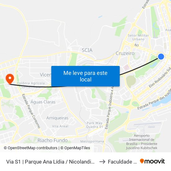 Via S1 | Parque Ana Lídia / Nicolandia / Eixo Ibero-Americano to Faculdade Projeção map