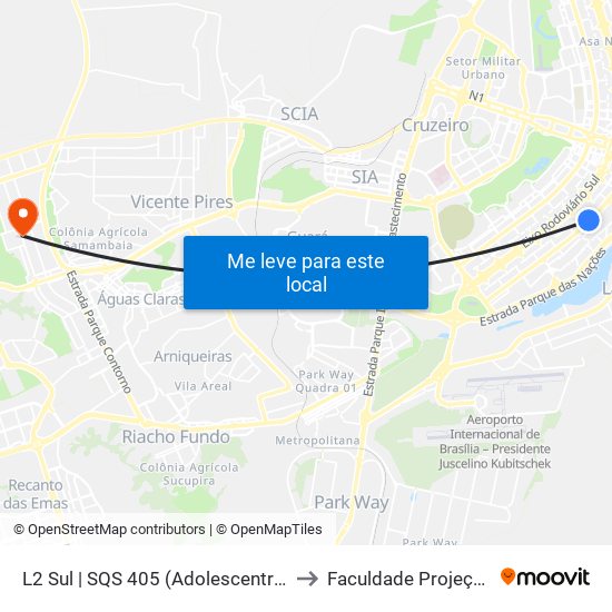 L2 Sul | SQS 405 (Adolescentro) to Faculdade Projeção map