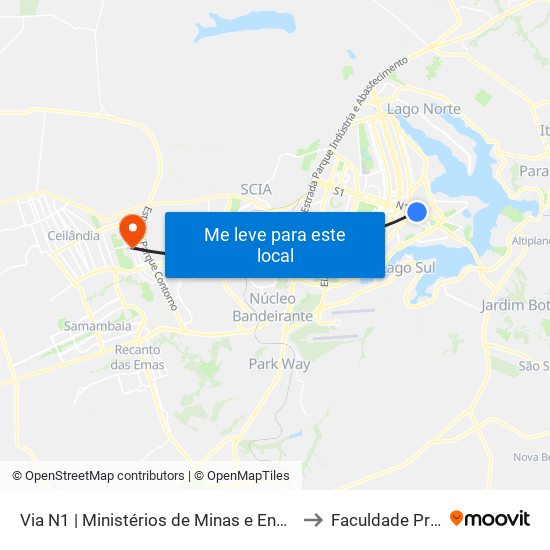 Via N1 | Ministérios De Minas E Energia / Turismo to Faculdade Projeção map
