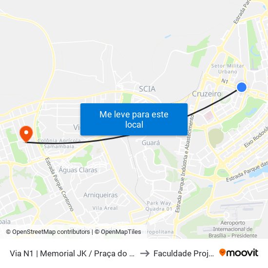 Via N1 | Memorial JK / Praça do Cruzeiro to Faculdade Projeção map