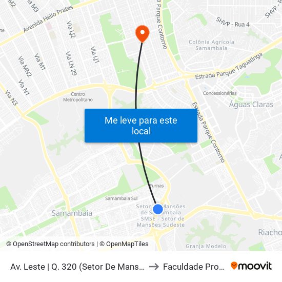 Av. Leste | Q. 320 (Setor De Mansões Q. 3) to Faculdade Projeção map
