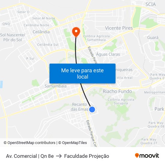 Av. Comercial | Qn 8e to Faculdade Projeção map