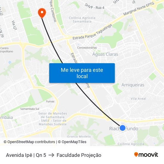 Avenida Ipê | Qn 5 to Faculdade Projeção map