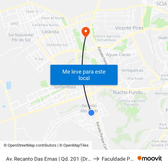 Av. Recanto Das Emas | Qd. 201 (Drogaria Rosário) to Faculdade Projeção map