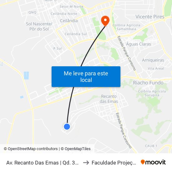 Av. Recanto Das Emas | Qd. 310 to Faculdade Projeção map