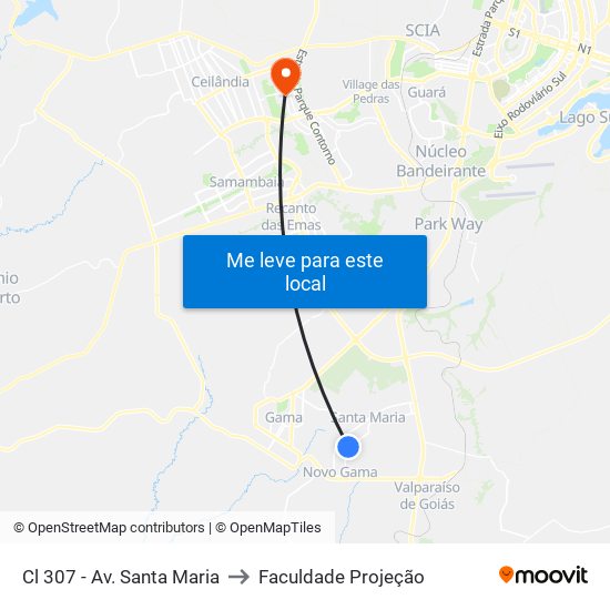 Cl 307 - Av. Santa Maria to Faculdade Projeção map