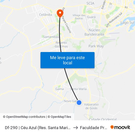 Df-290 | Céu Azul (Res. Santa Maria, Módulo 5) to Faculdade Projeção map